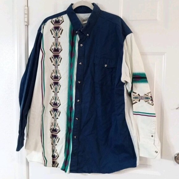 Vintage Express Rider Western Shirt Button Up Men's XXL Southwest Aztec Twill - Picture 1 of 6